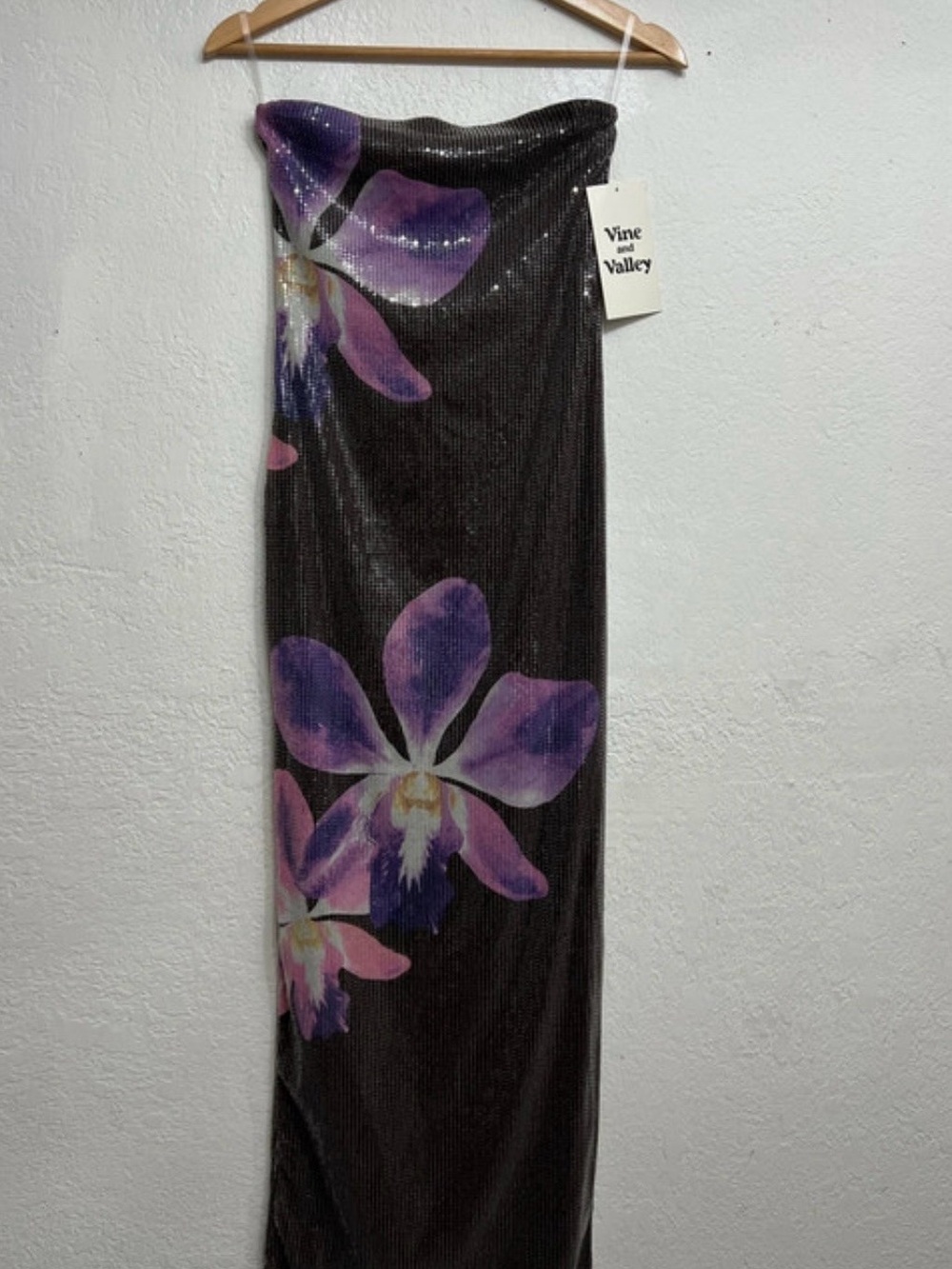 Vine and Valley Strapless Floral Maxi Dress - Purple on Black